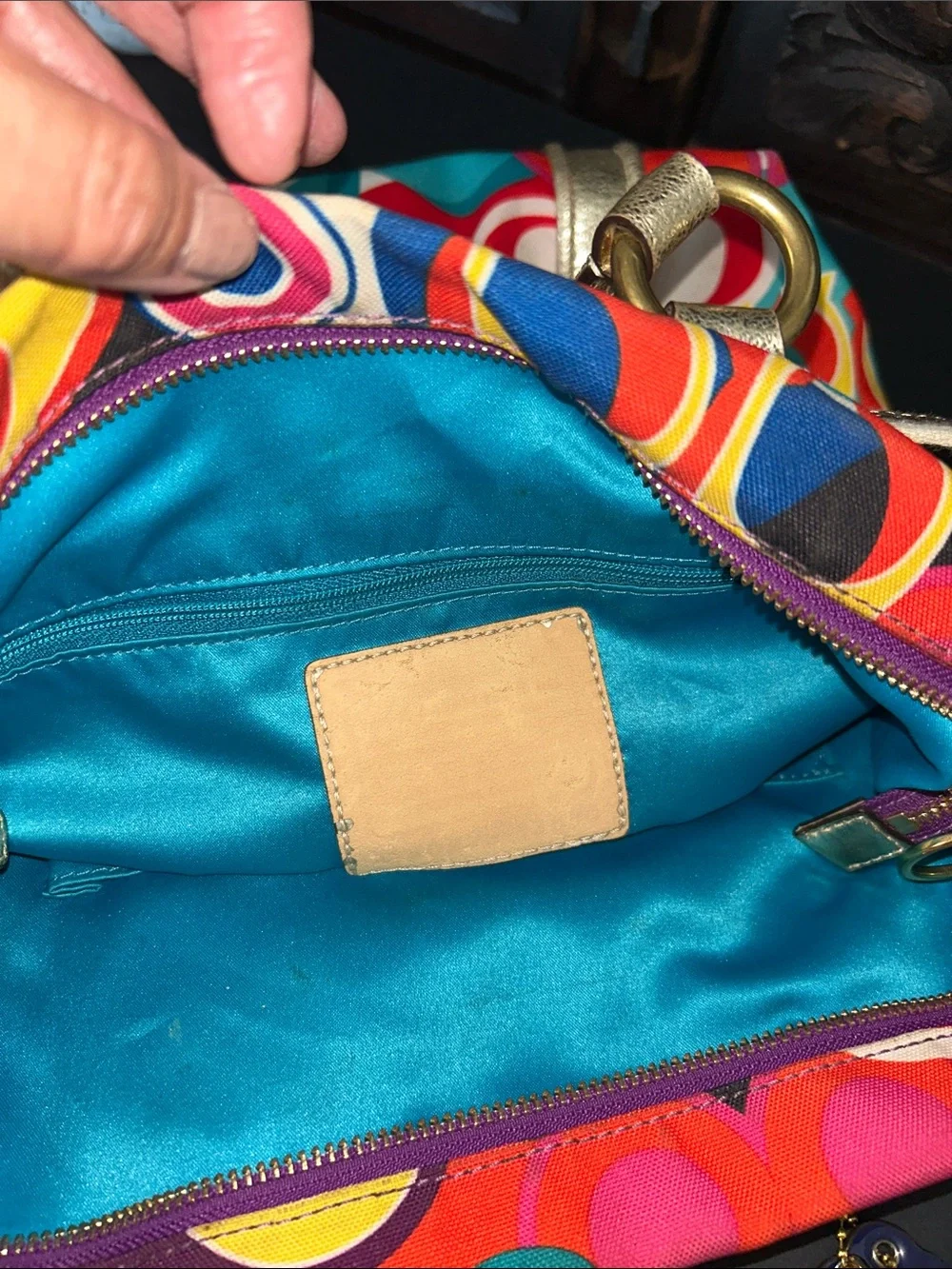 Coach Multicolor Signature Circle Tote with Gold Trim